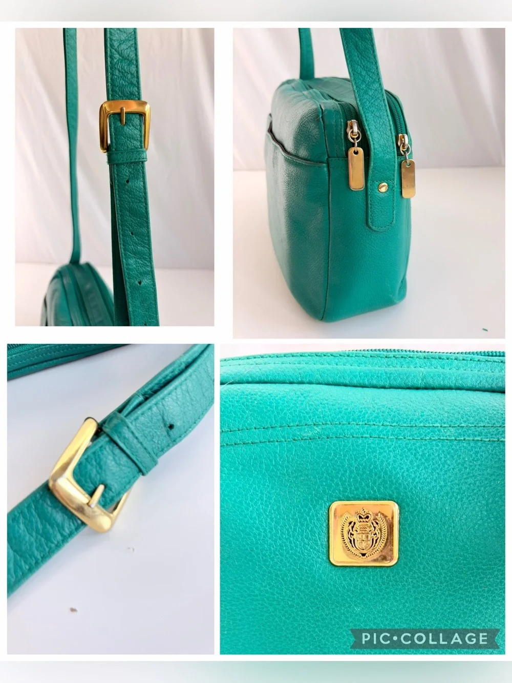 Liz Claiborne Teal Green Leather Crossbody Shoulder Bag Purse Vintage 1980/90s.